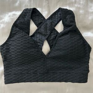 Forever 21 Black Textured Cross-Back Sports Bra